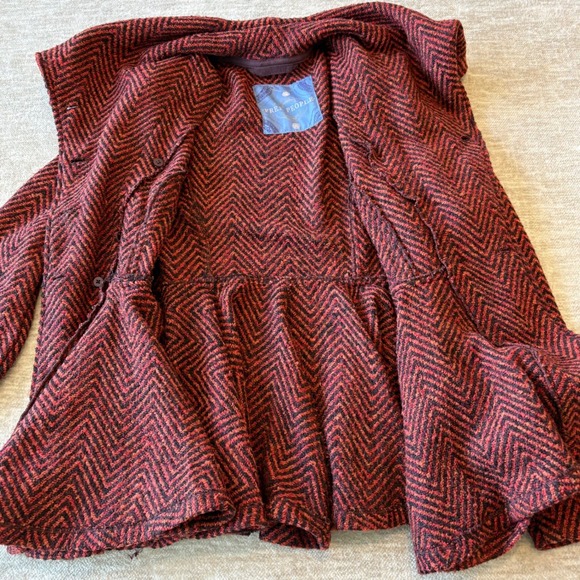 Free People Patricia Peplum Tweed Jacket Size 10 Double Breasted Pea Coat Warm - Picture 8 of 14